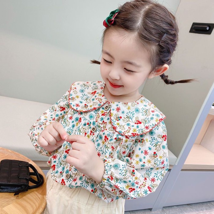 New Children's Clothing Spring Clothing 3-8 Years Old Autumn Girls Floral Doll Shirts Fashion