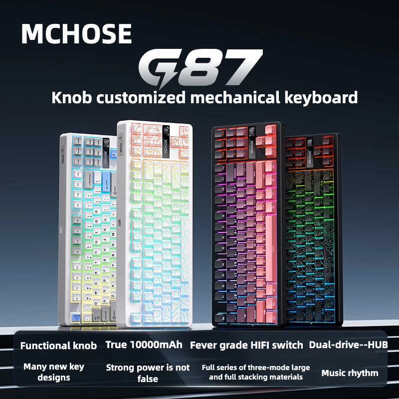Bàn phím cơ không dây MCHOSE G87 3 chế độ, cấu trúc gioăng thay nóng, núm điều khiển