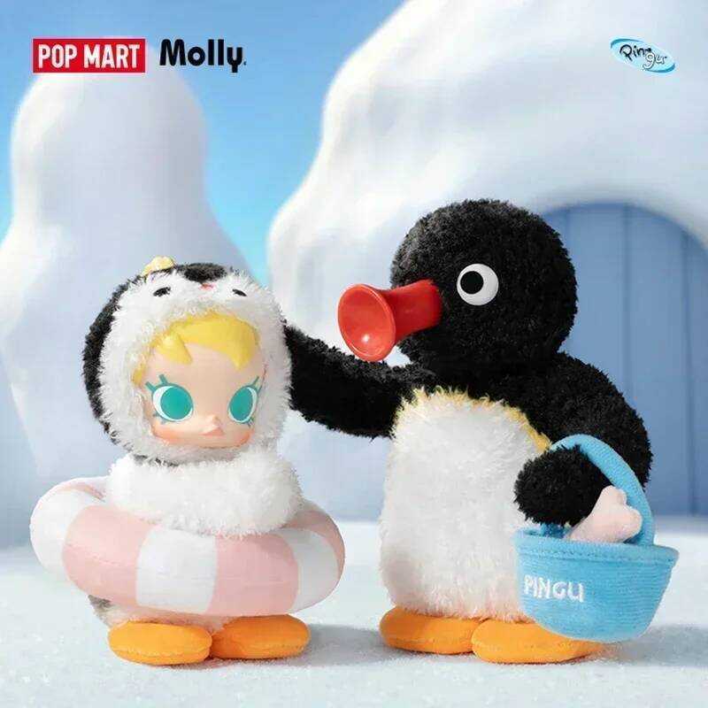 POP MART Baby Molly X Pingu Happy Fishing Series Kawaii Vinyl Pendant Blind Box Anime Action Figure 