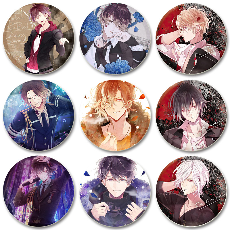 32 / 44 / 58mm Hoạt Hình DIABOLIK LOVERS Reiji Ayato Laito Kanato Huy Hiệu Sakamaki Shu Biểu Tượng T