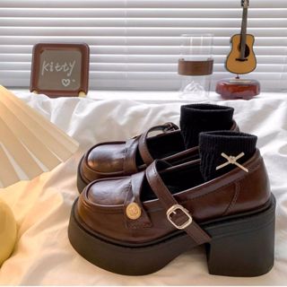 Nâu Retro Tiếng Anh Mary Jane Giày Lomb Phong Cách Đế Dày Giày Da Nữ Nhật Bản jk Mary Jane Giày