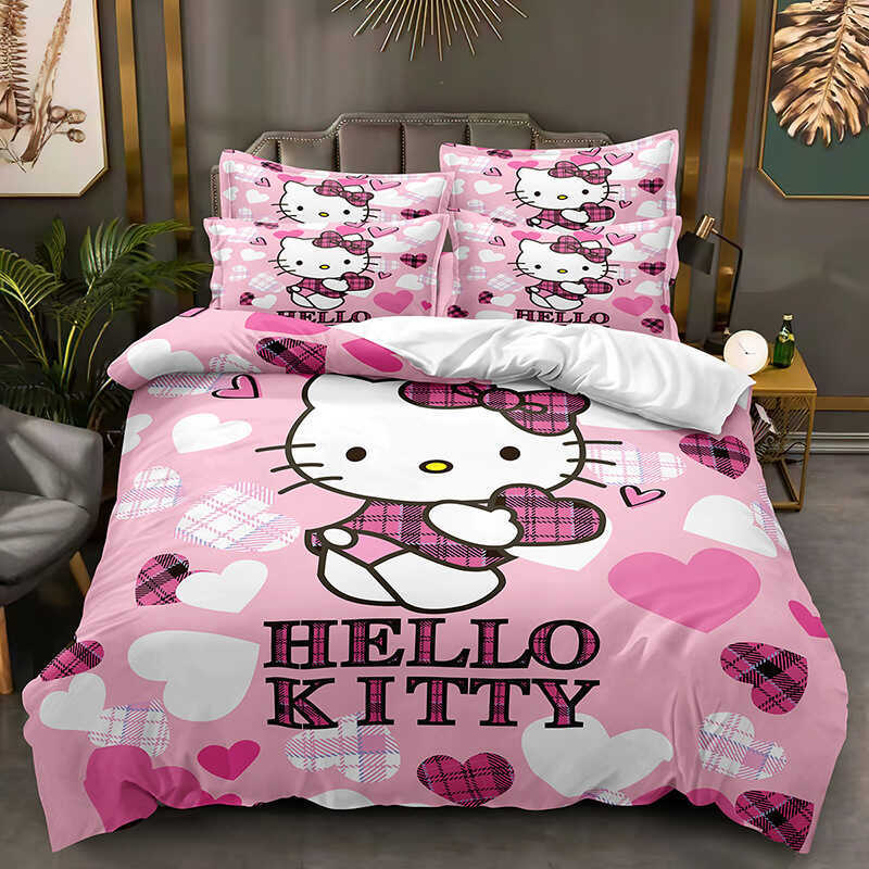 Bộ ba mảnh in hình Hello Kitty Hello Kitty Hello Kitty Vỏ gối in kỹ thuật số 3D
