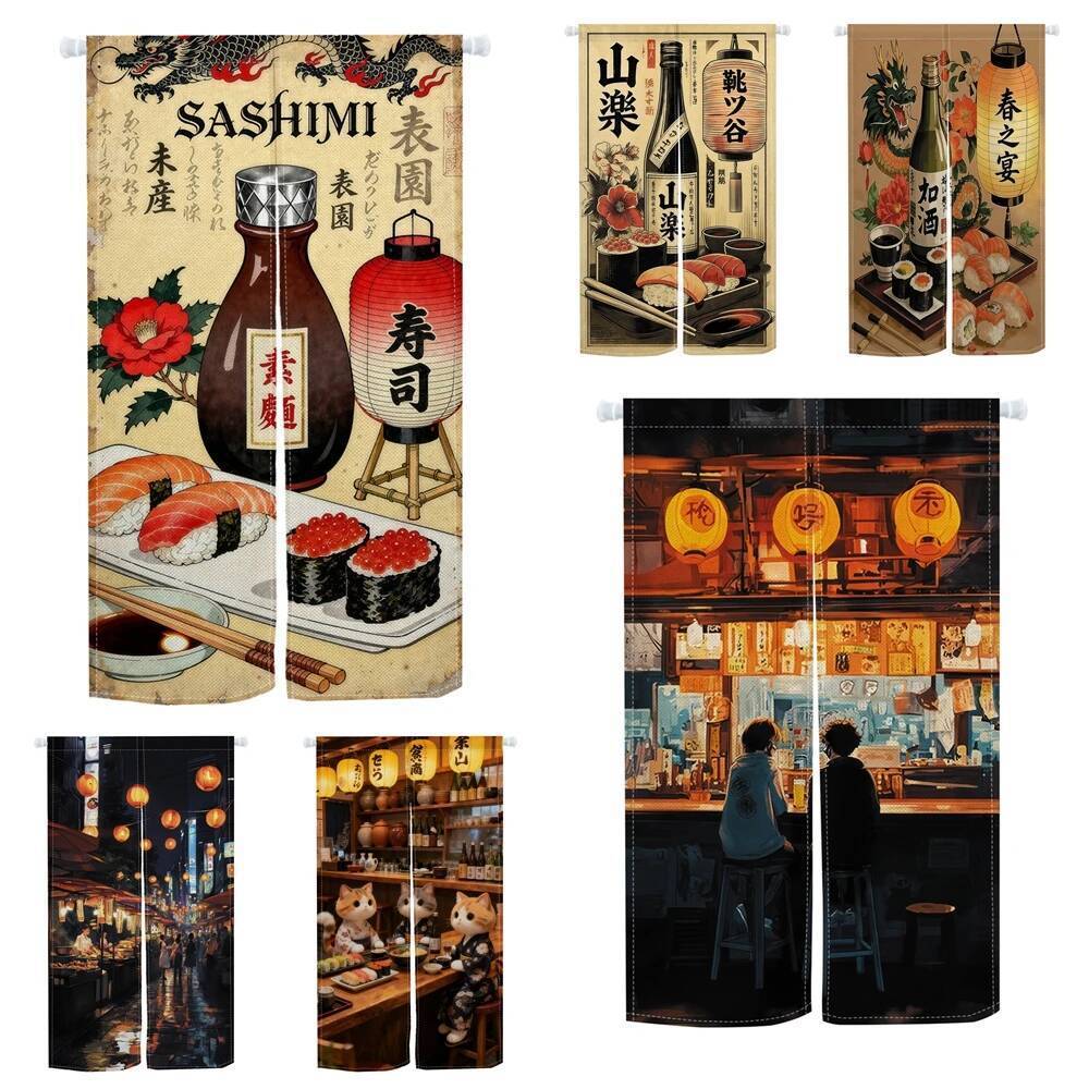 Nhật Bản Izakaya Noren Cửa Rèm Mèo May Mắn Sake Izakaya Phòng Ăn Vải Lanh Cửa Rèm Nhà Bếp Lối Vào Ch