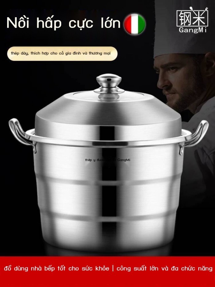 Nồi hấp inox 40cm 45cm 50cm 60cm dùng cho gia đình và thương mại, ba tầng, dung tích lớn, kích thướ