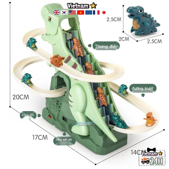 Khủng long Cầu thang leo cầu thang Little Duck Slide Puzzle Điện Rail Car Toy Quà tặng