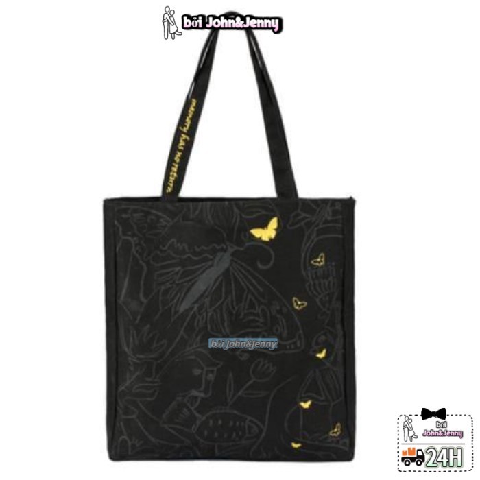 Black Embroidered Butterfly British Bag Women's Shoulder Bag Zipper Crossbody Canvas Bag túi xách n