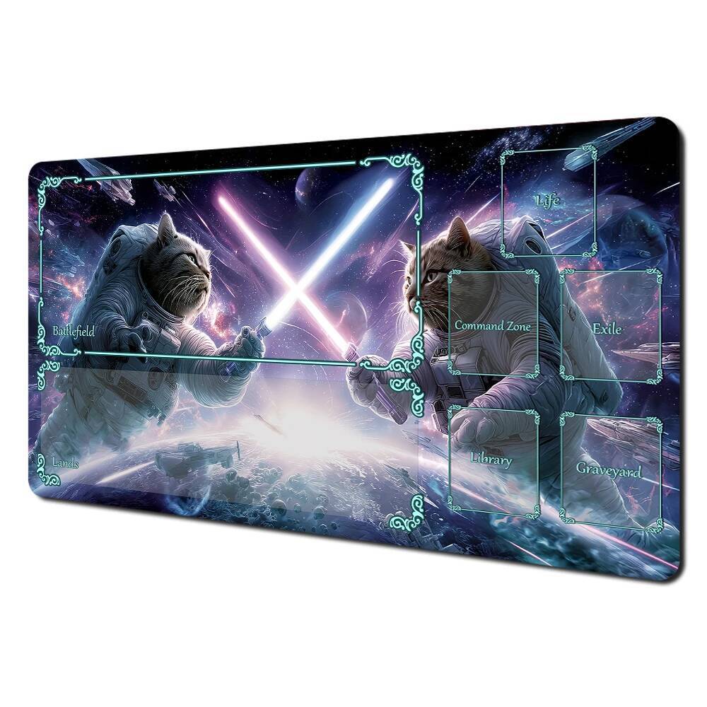 Áo choàng xanh Mèo đen Thiết kế phù thủy MTG Playmat Magic Card Battle Mat Chống trượt Khâu cạnh tho