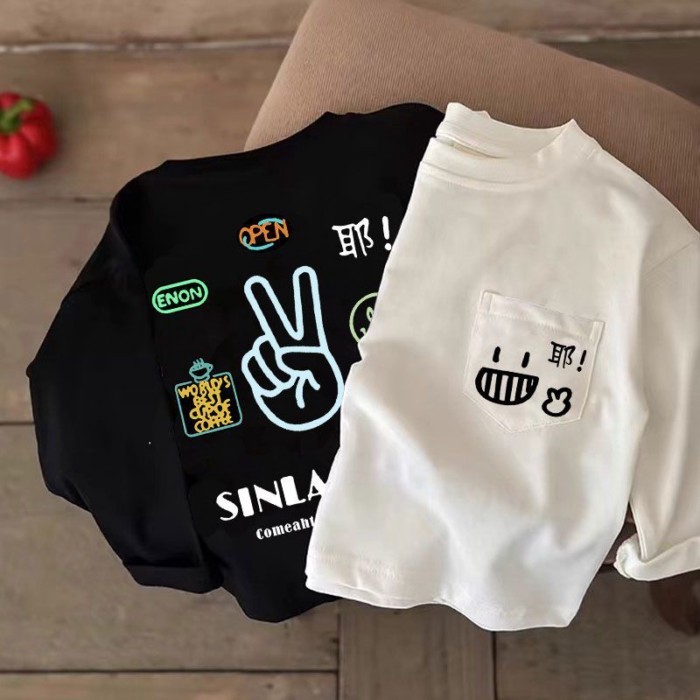 Pure Cotton Children's New Long-sleeved Boy Cartoon Boy Autumn T-shirt Baby Pocket Fashionabl