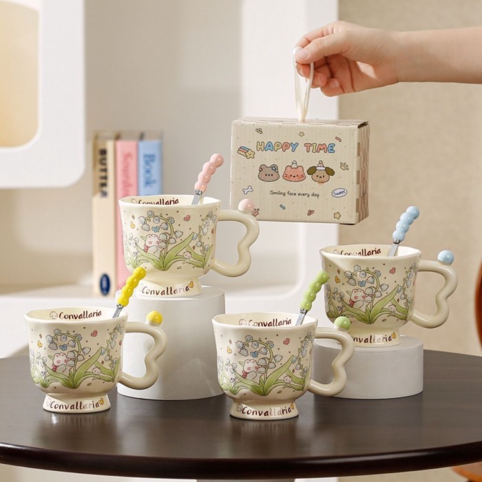 Ceramic Mug Love Dormitory Home Coffee Drinking Cup Teacup Lily Of The Valley Ceramic Mug Cute Hand
