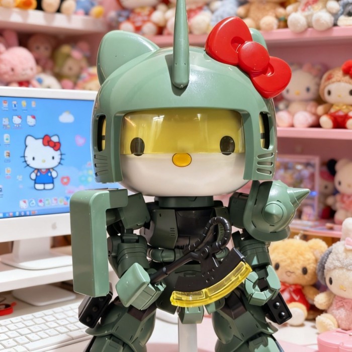 Dễ Thương Hello Kitty HELLO KITTY Hello Kitty Không Phủ Sơn Zaku 2 Mô Hình Lắp Ráp Không Phủ Sơn