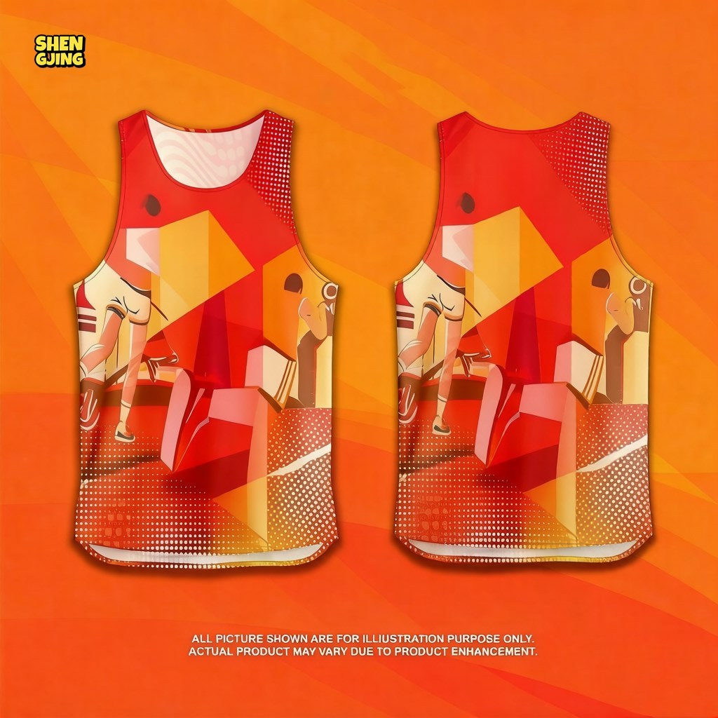 SHENGJING-Orange Runner Art Running Singlet Quick Dry Tank Top