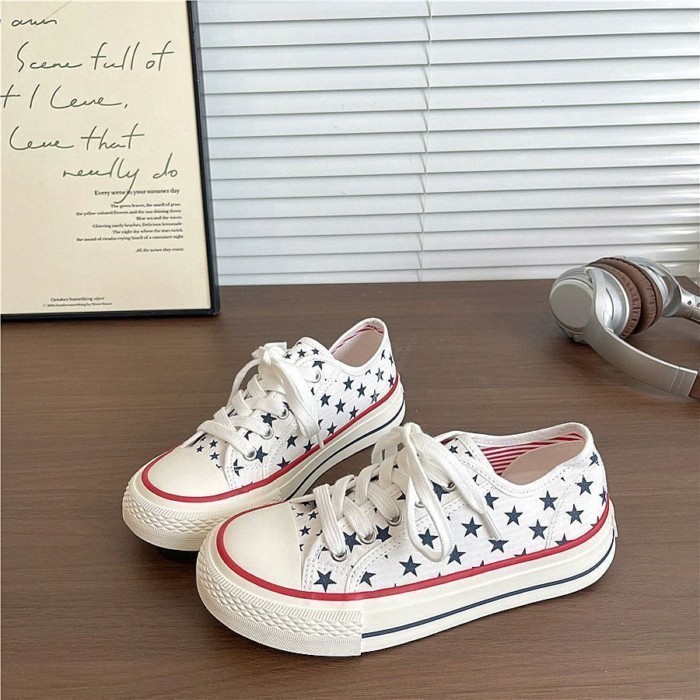 Popular Korean Star White Shoes, Student Canvas Shoes, New Thick-soled Casual Niche Sneakers