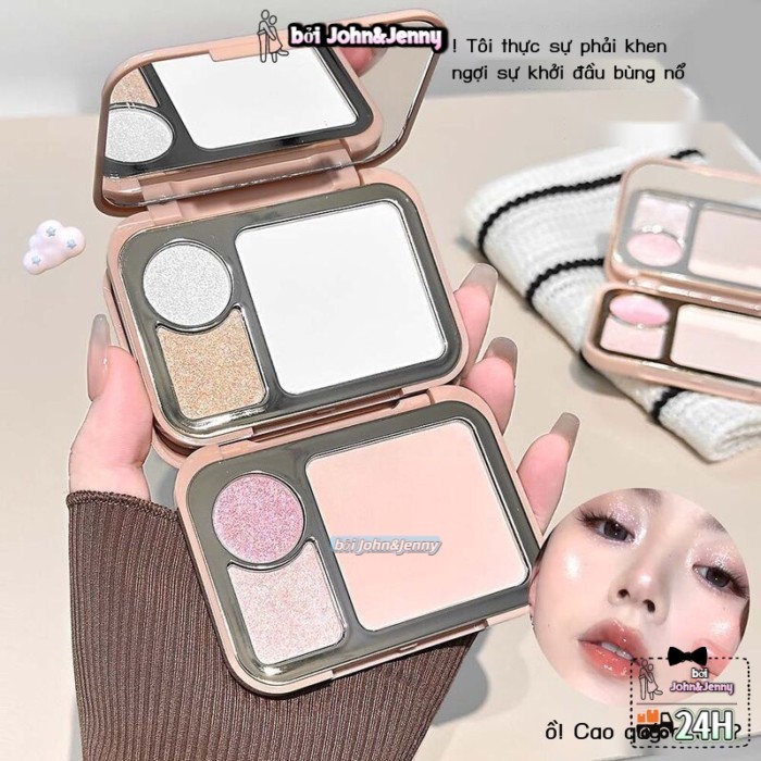 Phấn bắt sáng ba màu LUCKGO Kem highlight dạng lì Kem highlight mịn lung linh khoai tây nghiền tạo