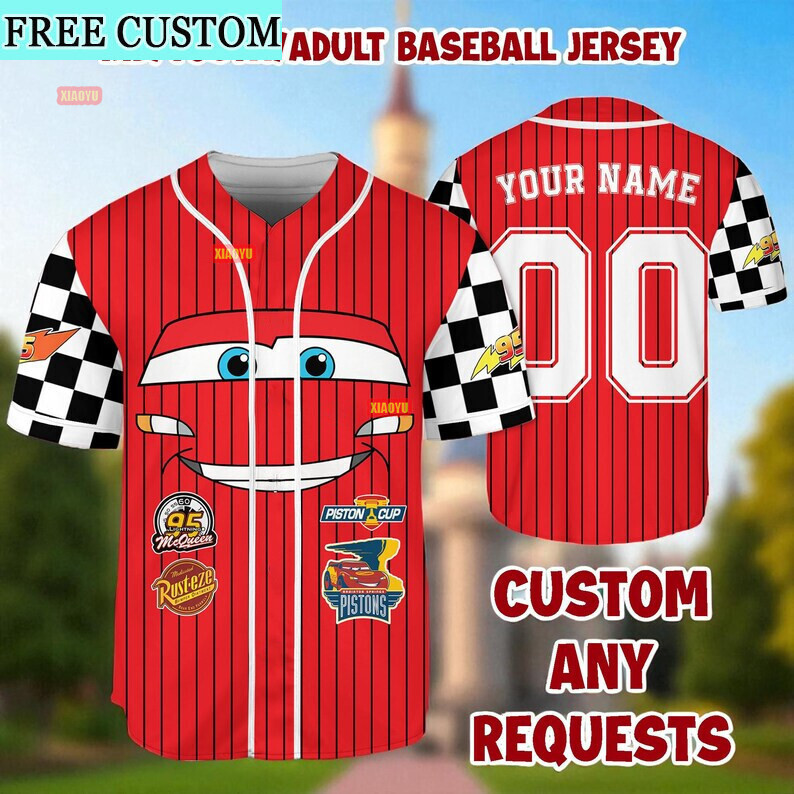 Tên tùy chỉnh miễn phí Xe cá nhân Áo bóng chày Lightning McQueen, Áo bóng chày Lightning McQueen, Áo