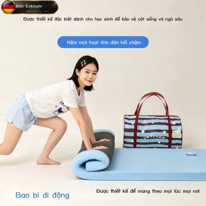 Nệm mút hoạt tính dành sinh viên Đức, đơn ký túc xá 90x190, đàn hồi chậm, chống xẹp, nệm mềm cho gi