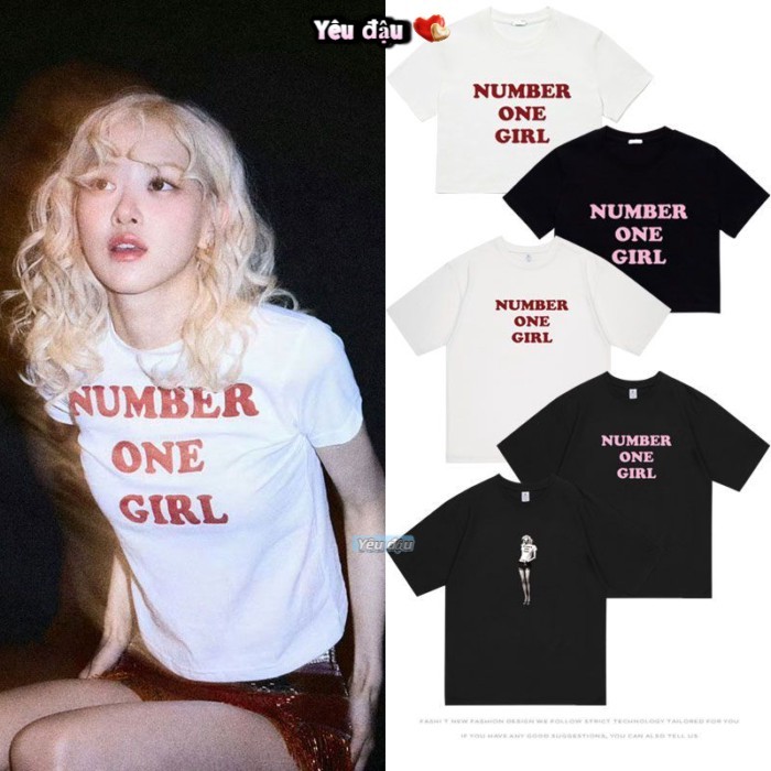 ĐEN HỒNG Park Chae Young ROSE single Number One Girl quần áo ngoại vi áo thun ngắn tay