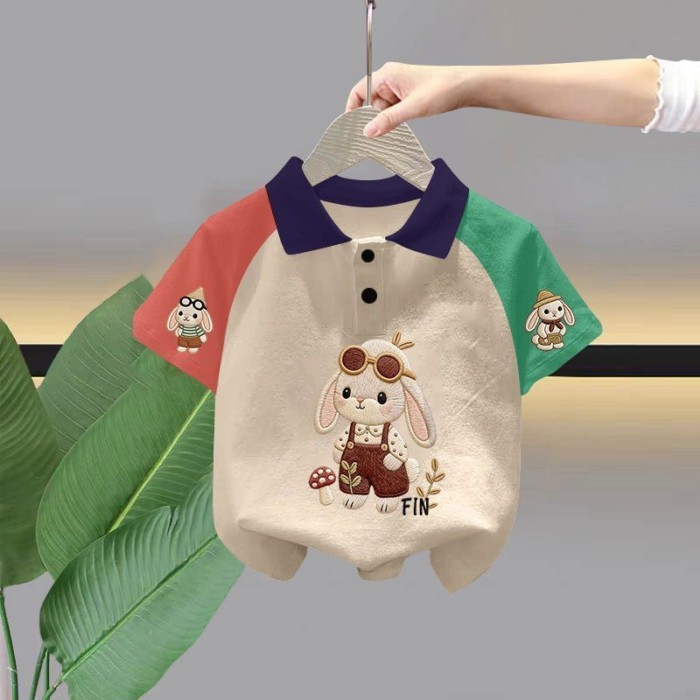 Boys And Girls Polo Shirt Pure Cotton Short-sleeved T-shirt Summer New Fun Imitation Embroide