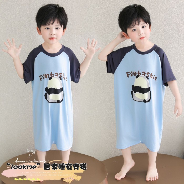 Boys Nightgown Style Boy Ice Silk Modal One-piece Air Conditioning Suit Baby Pajamas Cartoon Chi