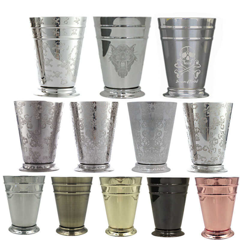 Thép không gỉ 304 Julip Glass Cocktail Glass Châu Âu Moscow Mule Khắc Thanh Kim Loại Rượu Thủy Tinh