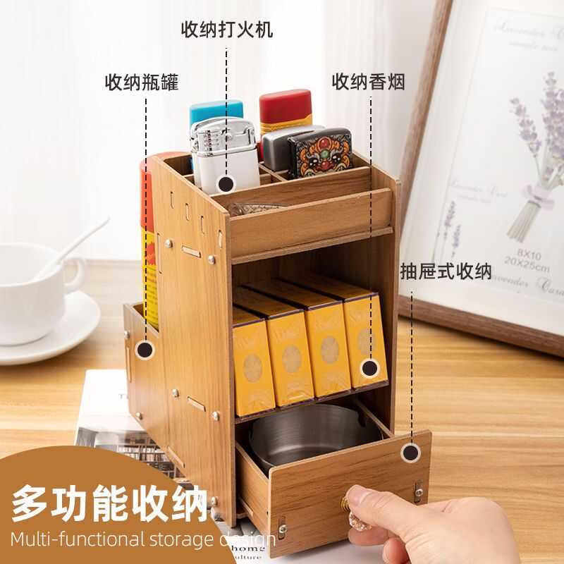 Hộp đồ, thuốc lá, bật đá lửa, dầu hỏa, gas; giá đựng đồ để bàn nhiều tầng dùng trong nhà.