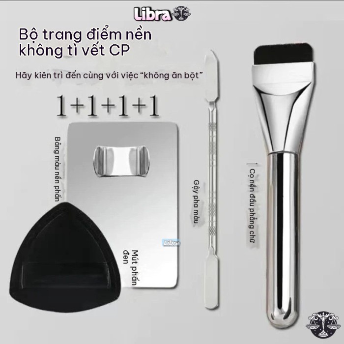 (Tạo tác trang điểm) Bảng phấn nền dạng lỏng, cọ đánh nền đầu dẹt, xẻng đánh kem nền siêu mỏng, que