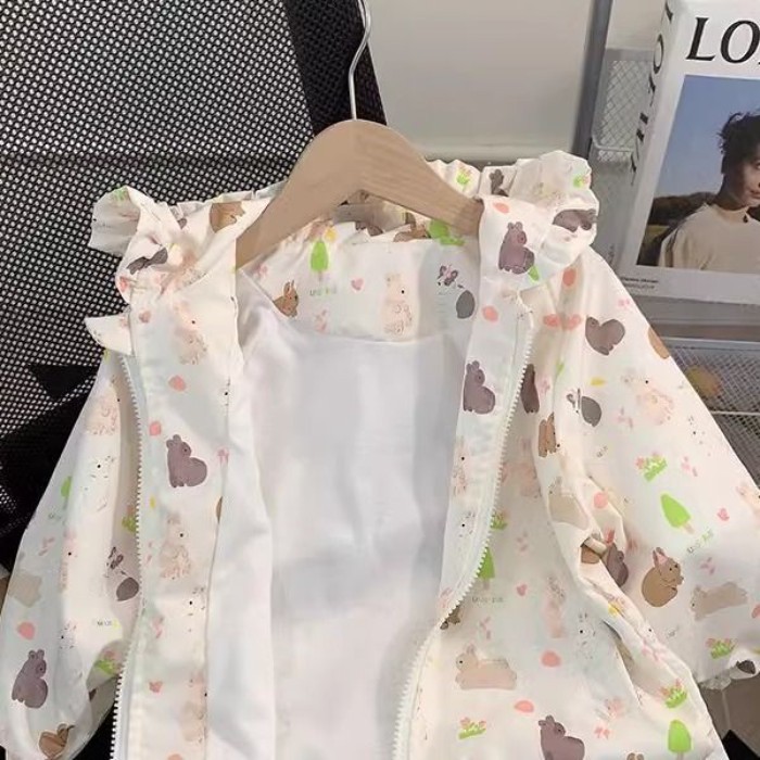 Girls' Sports Coat, New Fashionable Clothes, Baby Girl's Hooded Cute Printed Top