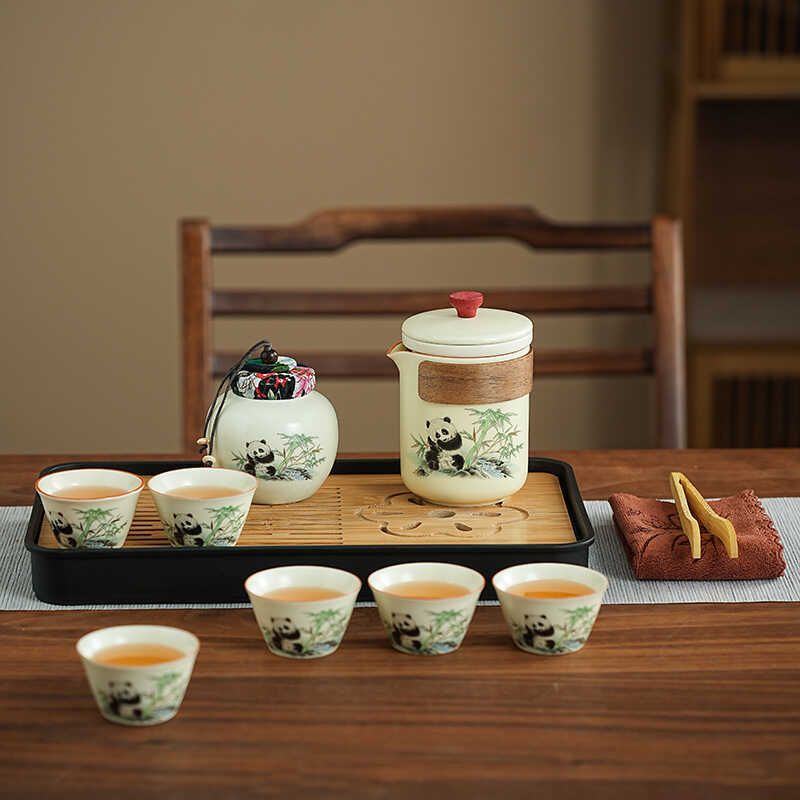 2024 Panda Kung Fu Tea Set Ấm Trà Ấm Trà Ngoài Trời Kung Fu Tea Set Kinh Doanh Di Động Nhanh Cốc Quà