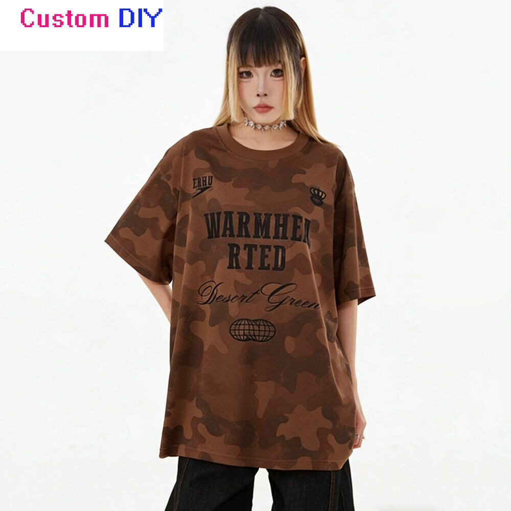 Áo thun cá nhân mới.Print.Camouflage.Streetwear.Streetwear.Short Sleeve.For Women.
 Áo