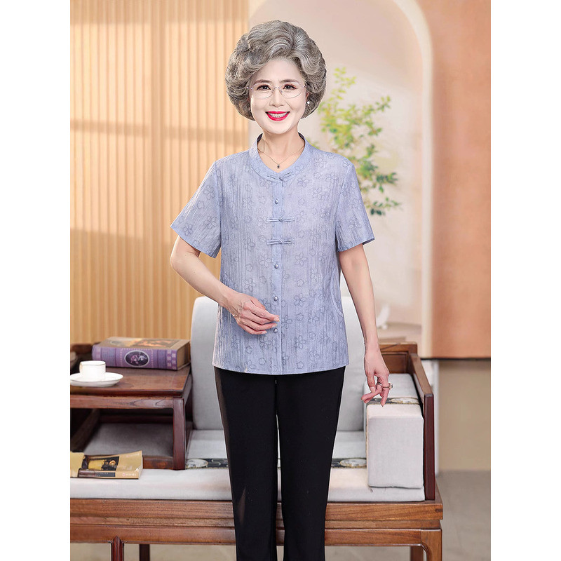 Bà Mùa Hè Áo Sơ Mi 70 Tuổi Thời Trang Trung Niên Người Già Nữ Mẹ Cổ Tròn Áo Sơ Mi Bà Già Người Cao T