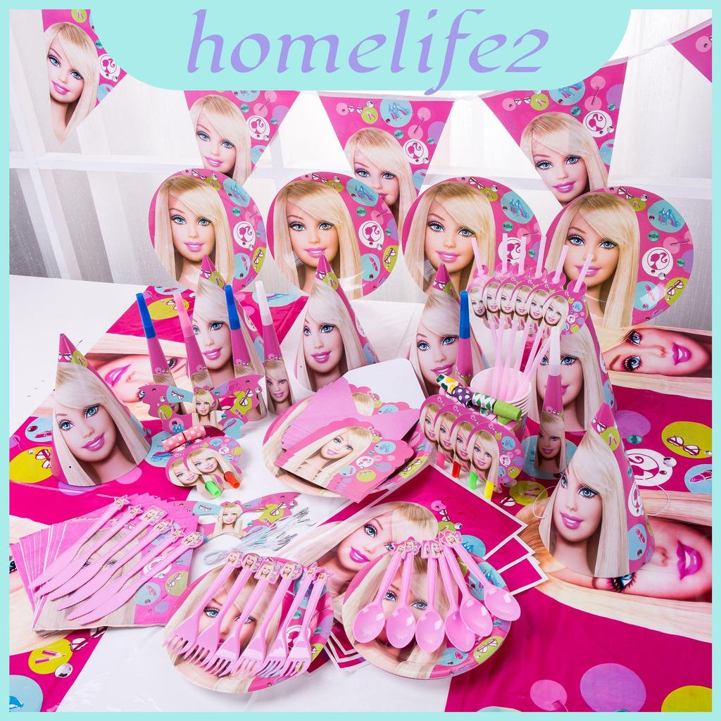 Kỷ niệm theo phong cách với búp bê Barbie Đồ dùng dự tiệc màu hồng cho bé gái
