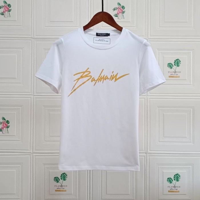 Balmain Hợp Thời Trang Mùa Hè Phong Cách Mới Balmain Lightning Letter Áo Thun Thẳng Cotton Rời Thườn