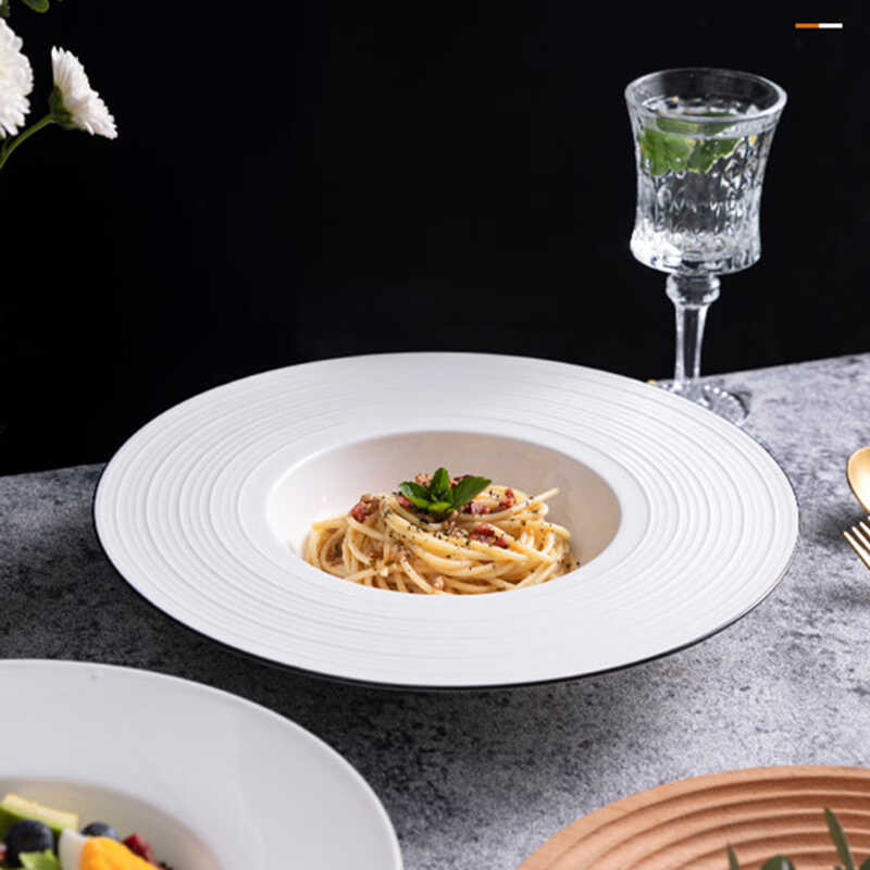 Vắt Cạnh Gốm Pasta Đĩa UFO Đĩa Rơm Mũ Đĩa Pasta Tấm Phong Cách Phương Tây Đĩa Canh Bộ Đồ Ăn Đĩa ins 