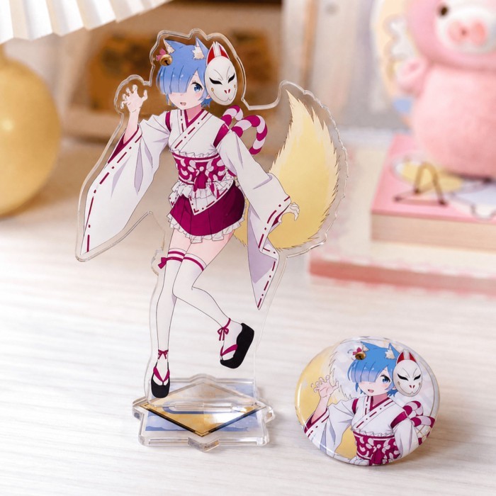 Re Zero Rem Fox Mask Acrylic Đứng Huy Hiệu Kitsune Mask Anime Bàn Thu Hàng Hóa