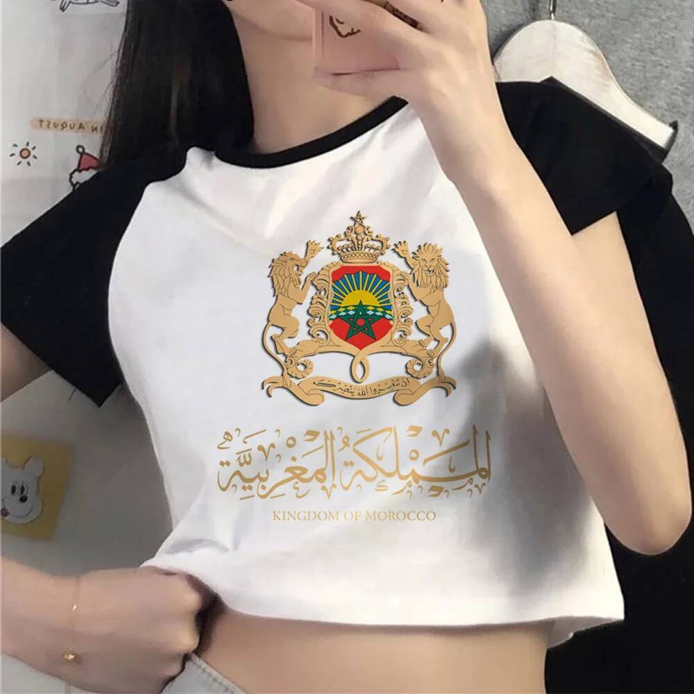 Maroc crop top teen gyaru dễ thương nhật bản cổ điển áo sơ mi grunge harajuku gyaru y2k đồ họa thay 