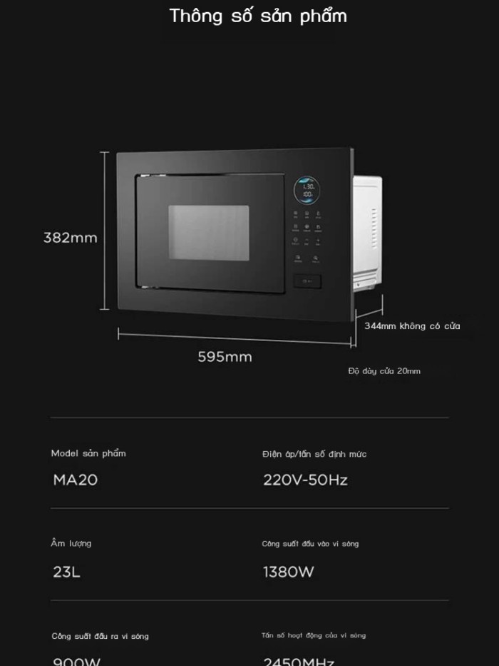 Lò sóng âm tủ Midea/Midea MA20 dùng trong gia đình, tích hợp chức năng nướng vi mô thông minh Auror