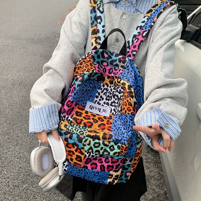 Large Capacity Niche Backpack Student Backpack College Student Leopard Print Backpack New Commuter