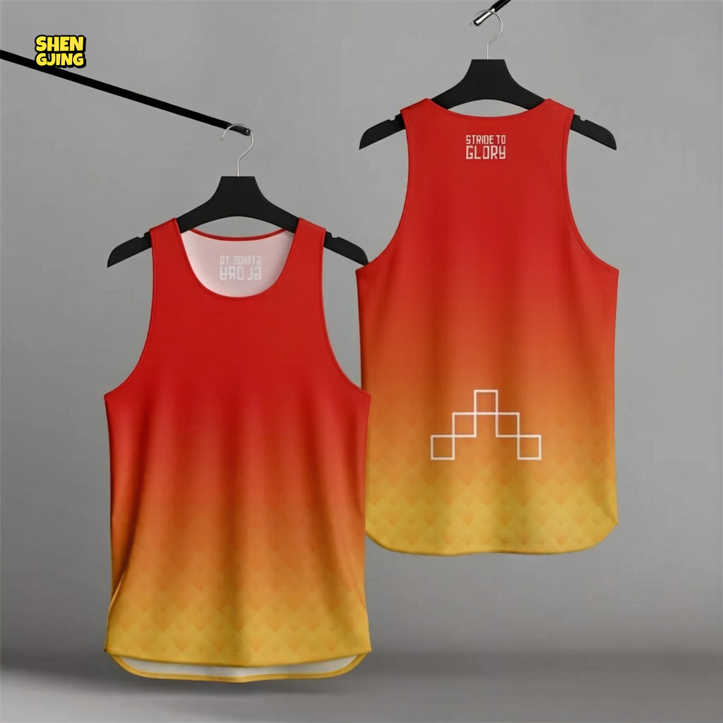 SHENGJING-Red Yellow Gradient Running Singlet Quick Dry Tank Top