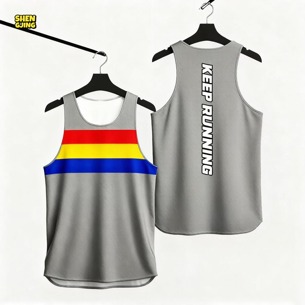 SHENGJING-Keep Running Color Stripe Running Singlet Quick Dry Tank Top