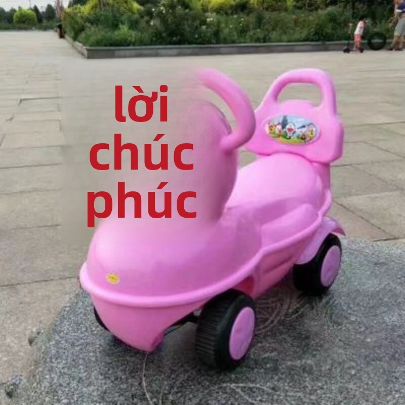 Xe ô tô trẻ em, bốn bánh hình con vịt vàng lớn, đồ chơi cho bé 1-3 tuổi, xe tay ga có âm thanh.