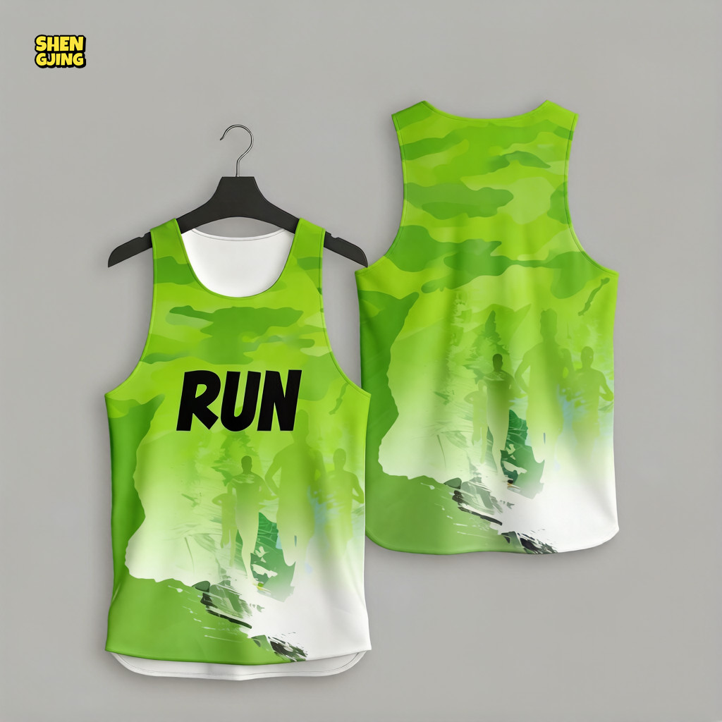 SHENGJING-Green Camo RUN Running Singlet Quick Dry Tank Top