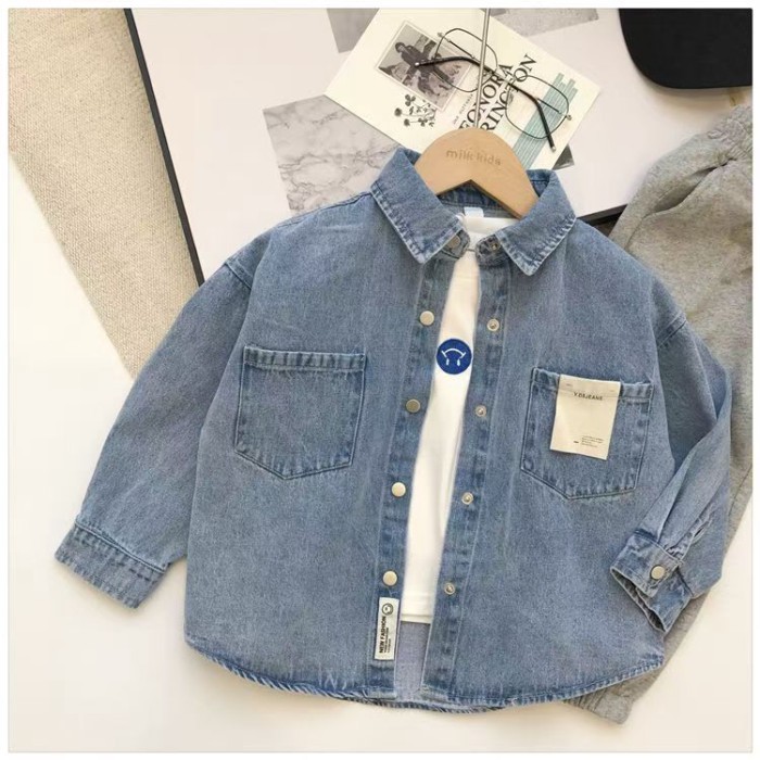 Children's Denim Shirt Men's Handsome Boy's Long-sleeved Shirt Fashionable Jacket Boy Baby Top C