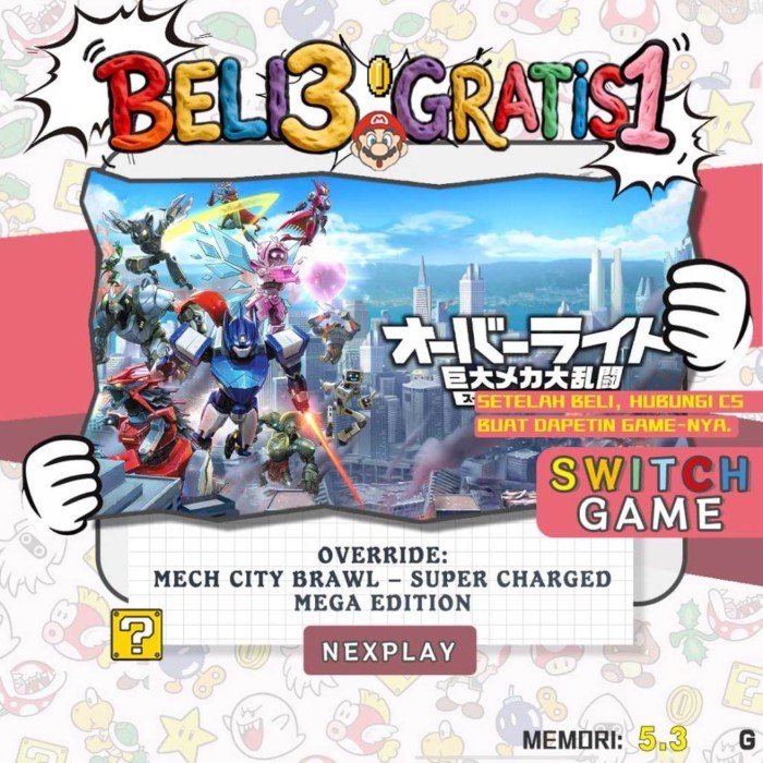 Trò chơi số-- Ghi đè: Mech City Brawl  Phiên bản Mega siêu sạc Nintendo Switch BELI 3 MIỄN PHÍ 1