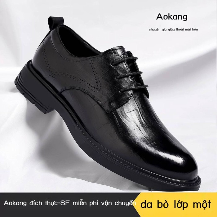 Giày nam Aokang, công sở lịch sự, tăng chiều cao, da thật nam, đế mềm thoải mái, giày derby dành ch