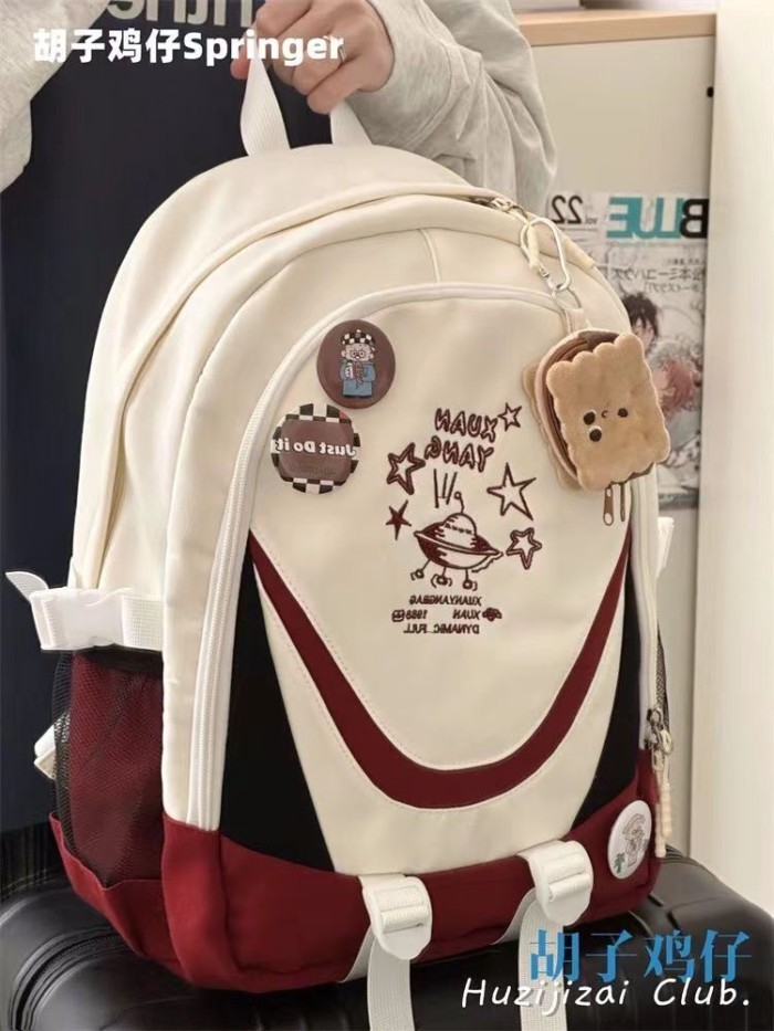 American Retro Style Contrast Color Schoolbag Female Korean Style High School Student Junior High S