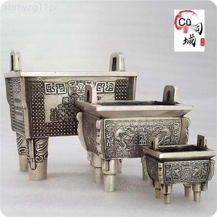 [HÀNG MỚI VỀ] Lư vuông mạ bạc kiểu cổ, dùng lư hương thờ cúng trong nhà, giá đỡ hương.
