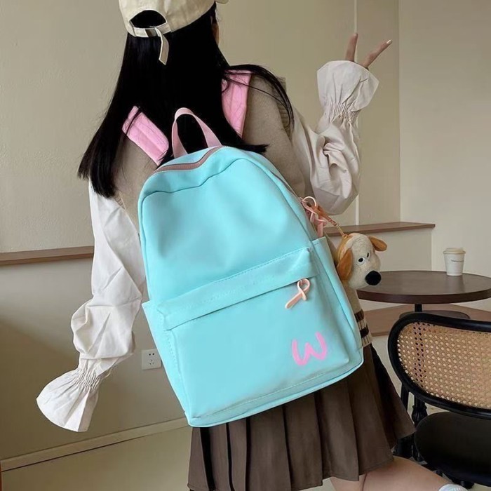2026 New Wide Color Matching School Bag Backpack Ins Computer Bag High School Student Korean Versio