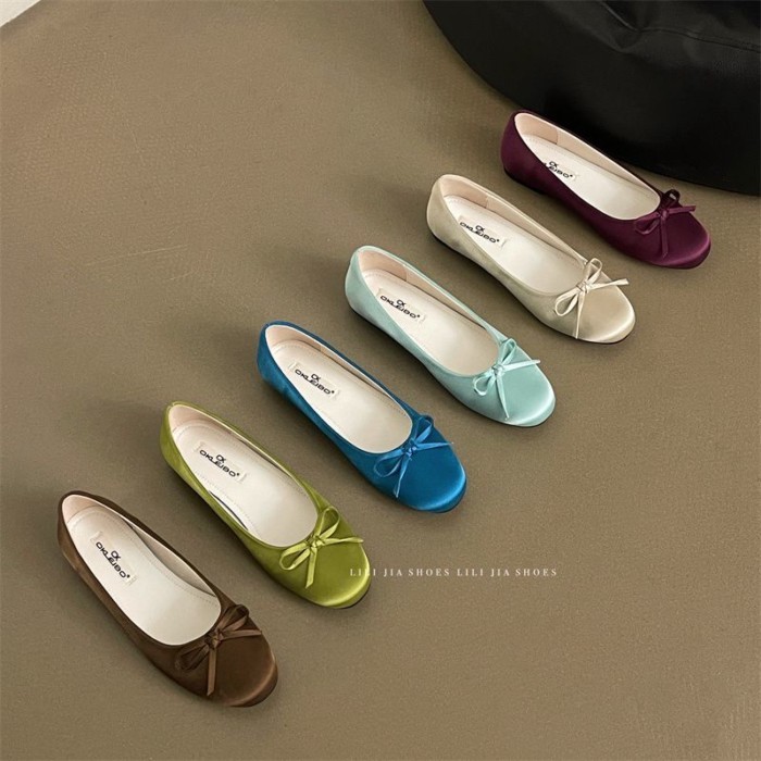 Korean Version Of Gentle Bow Grandma Shoes Round Toe Flat Shoes Early New Style Bean Shoes Women