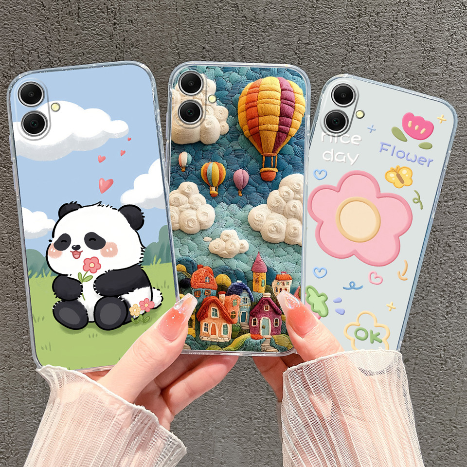 Dành Cho Samsung Galaxy A06 A07 Vỏ Bóng Mây Hoa Gấu Trúc Chống Rơi Bảo Vệ Silicon Chống Sốc Trong Su