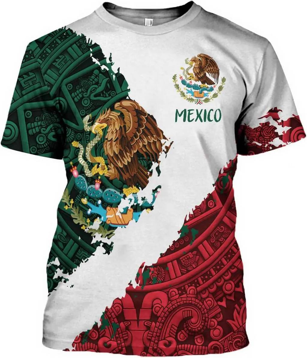 FAYBA Aztec Mexico Áo Sơ Mi Tay Ngắn Mùa Hè Mexico Áo Sơ Mi Mexico Jersey Unisex 3D Áo Sơ Mi Quá Khổ