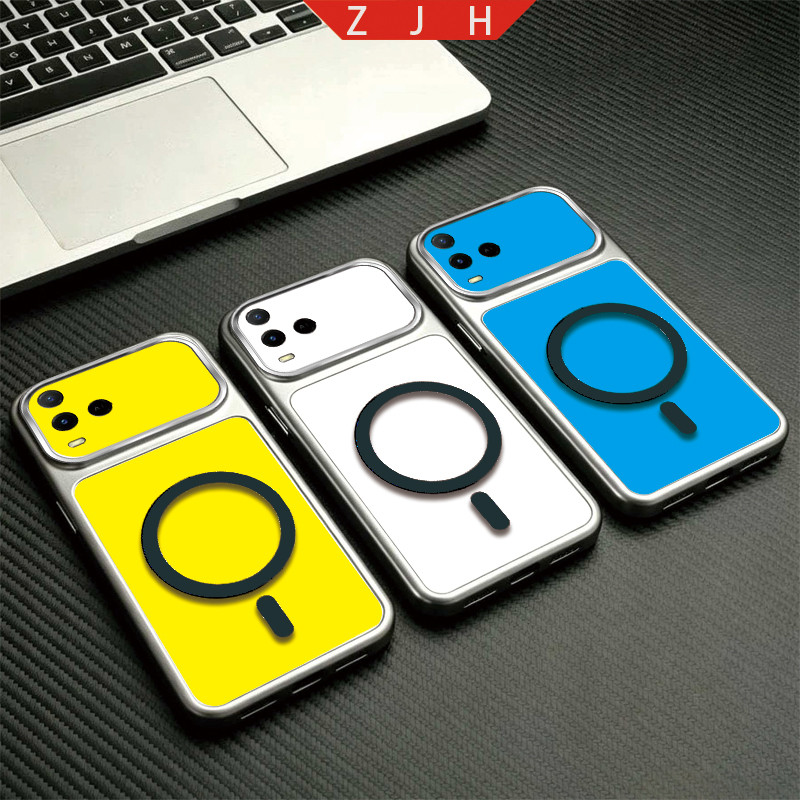 Ốp Lưng Cho Vivo Y21 2021 Y21S Y33S 4G Ốp Điện Thoại Mới Thiết Kế Đuôi Đen Vòng Từ Tính Với Đế Vàng 